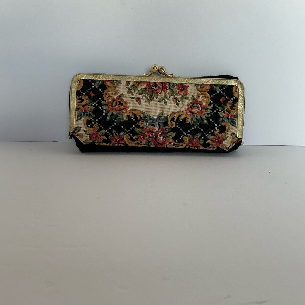 Vintage Floral Tapestry Eyeglasses Case Vanity Case w Mirror Made in Japan